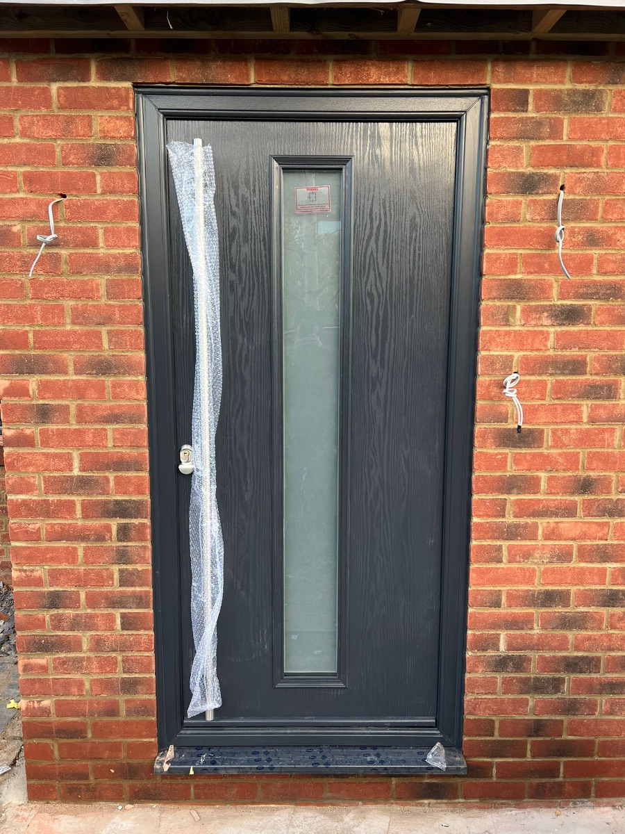 Anthracite composite front door installation